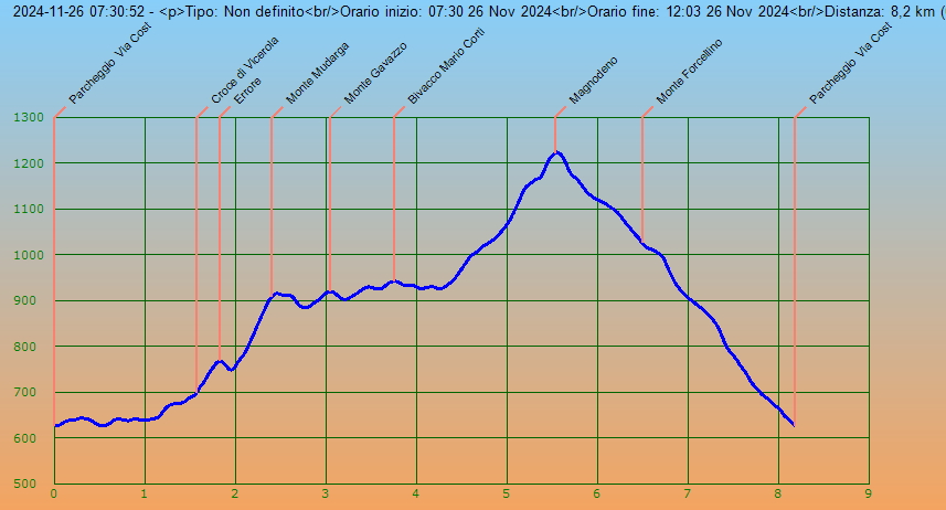 Profilo altimetrico per distanza