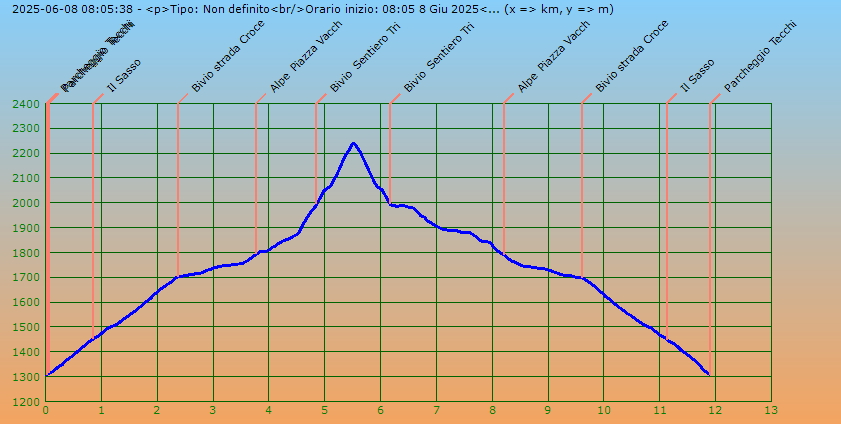 Profilo altimetrico per distanza