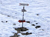 Il sentiero battuto prosegue verso l'Alpe Chiarino e la cima d'Alben, in basso la freccia che indica a sinistra la Grotta degli Sbandati (freccia più in basso)  20260304 102029